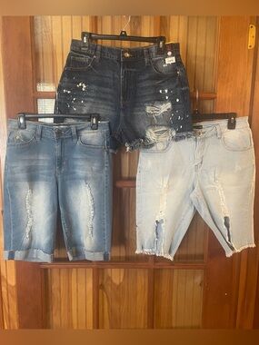 3 for $18 Women's Distressed Denim Shorts - Dark Wash, Light Wash & Mid Wash